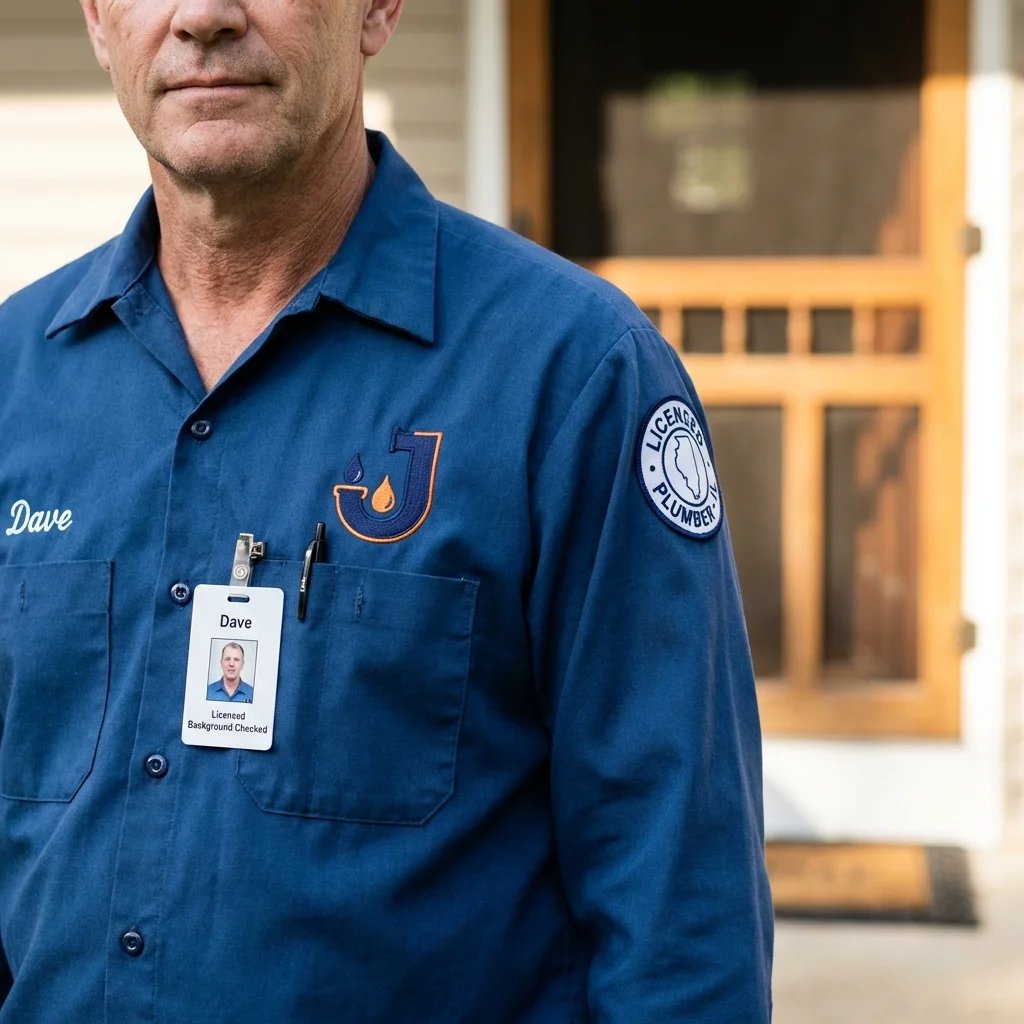 Licensed plumber showing ID badge in Buena Park, CA