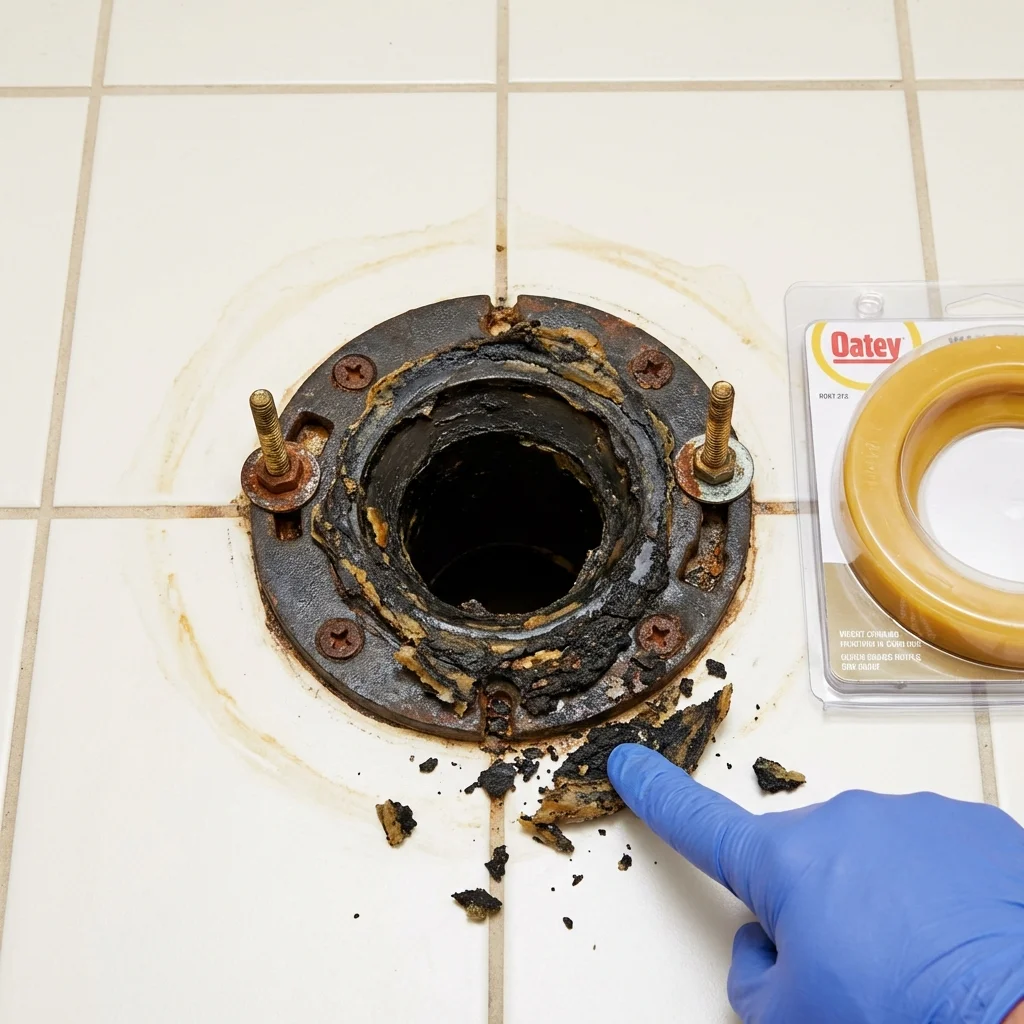 Failed wax ring showing water seepage at the base of a toilet in a Buena Park, CA home